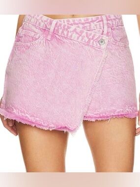 Jonathan Simkhai Acid Wash Denim Skirt Asymmetrical Flamingo Pink Size 26